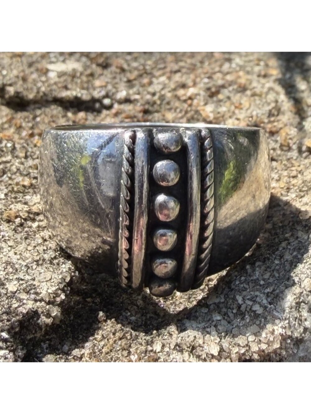 Vintage Sterling Silver 925 Bali Design Ring Size 8 58 Wide Cigar Band Bohemian - Picture 2 of 12